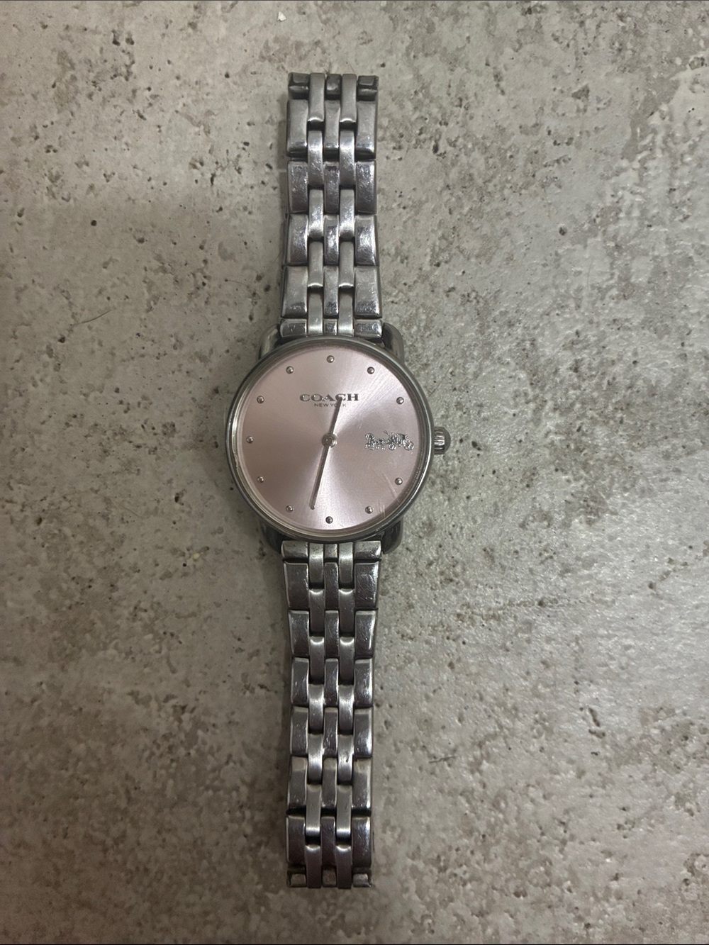 EUC Coach Silver Bracelet Watch with Pink Sunray Dial. All links in watch.